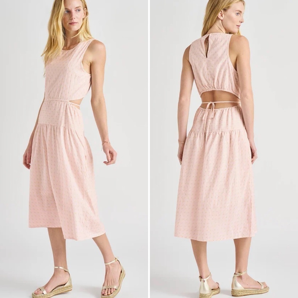 Splendid NWT Renata Dress Large pink gold midi sleeveless open back pastel light